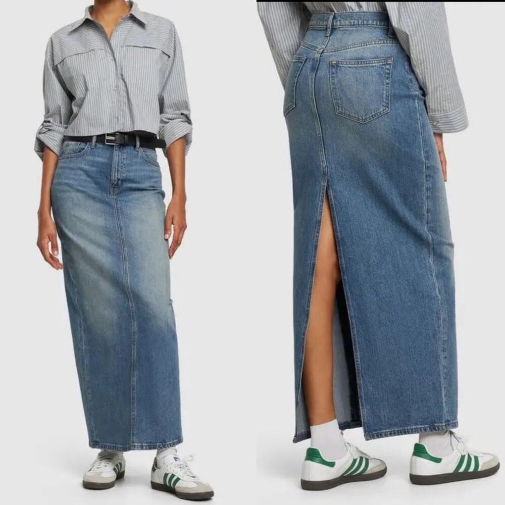 Reformation Daria Ultra High Rise Denim Maxi Skirt Merritt 26